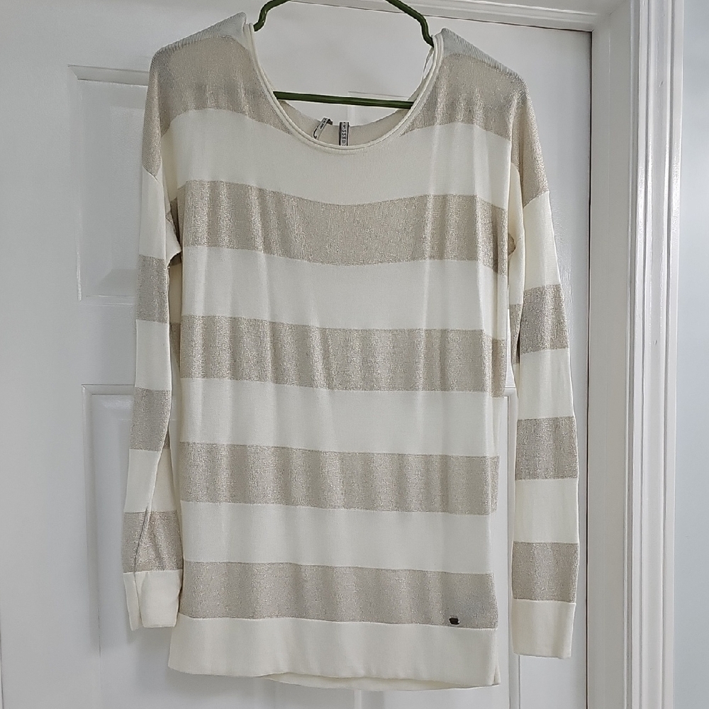Guess Striped Cream and Silver Sweater